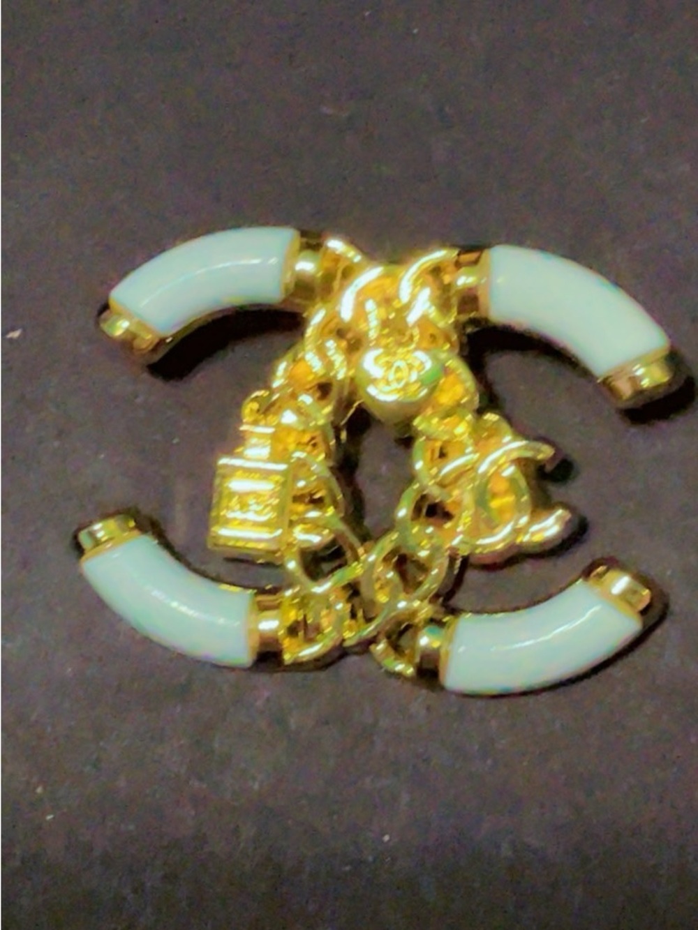 CHANEL Gold-Tone CC Brooch with Mint Enamel Accents